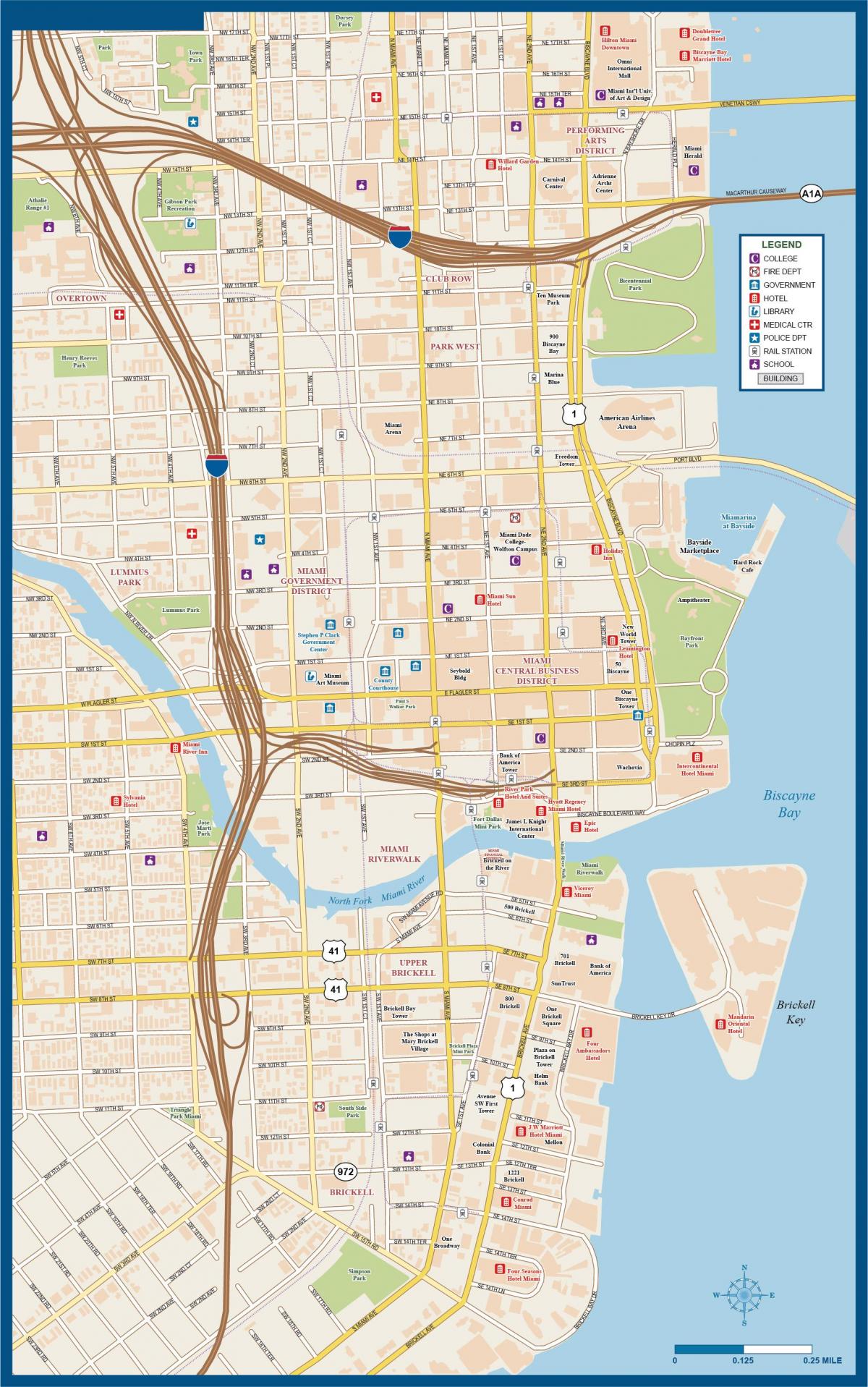 carte du centre-ville de Miami