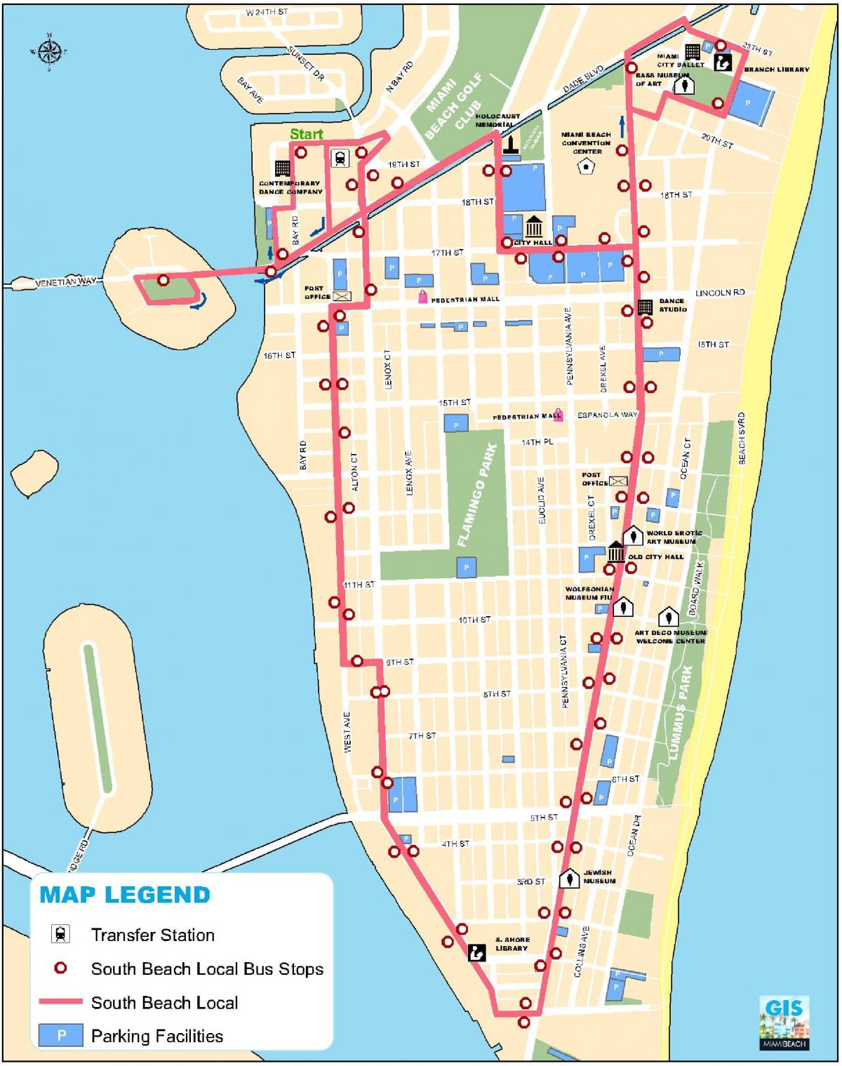 carte de la plage du sud de Miami
