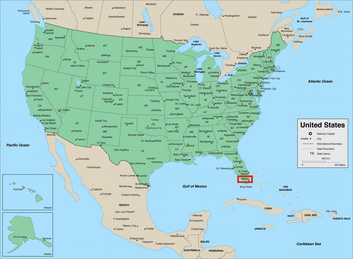Miami sur la carte des états-unis