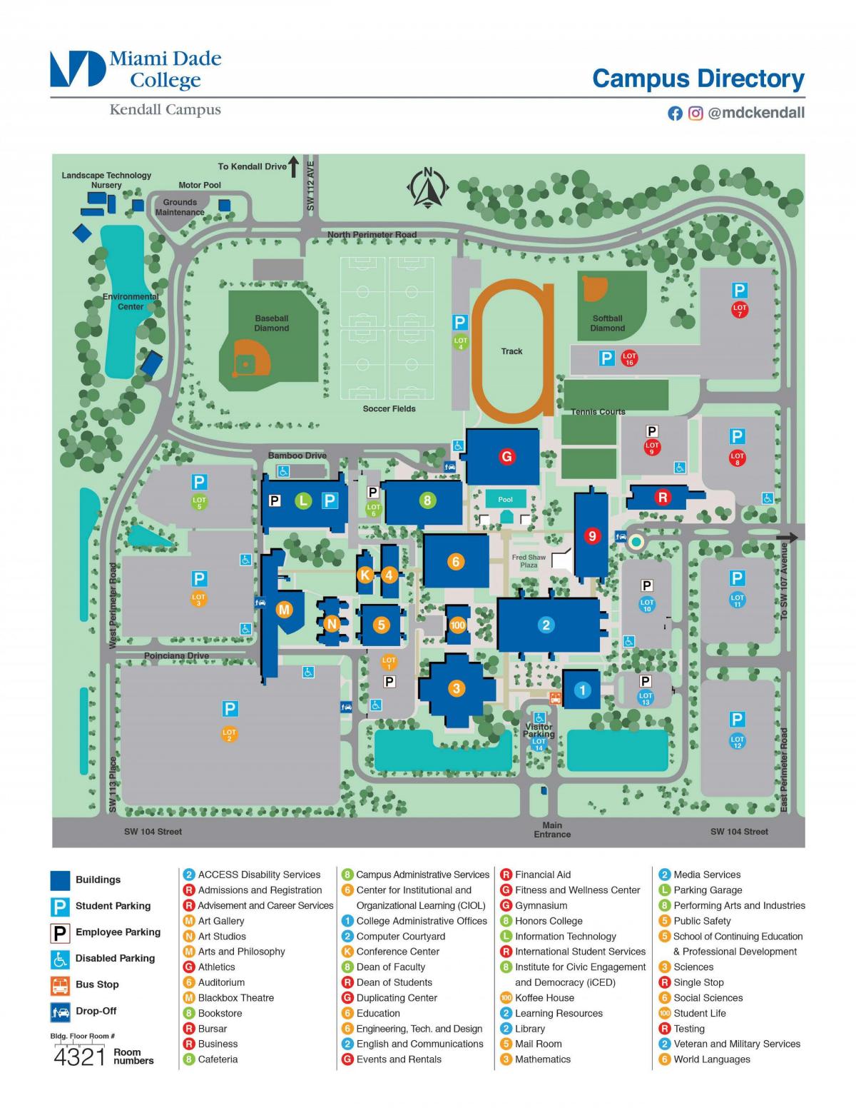 Miami Dade college Kendall carte du campus