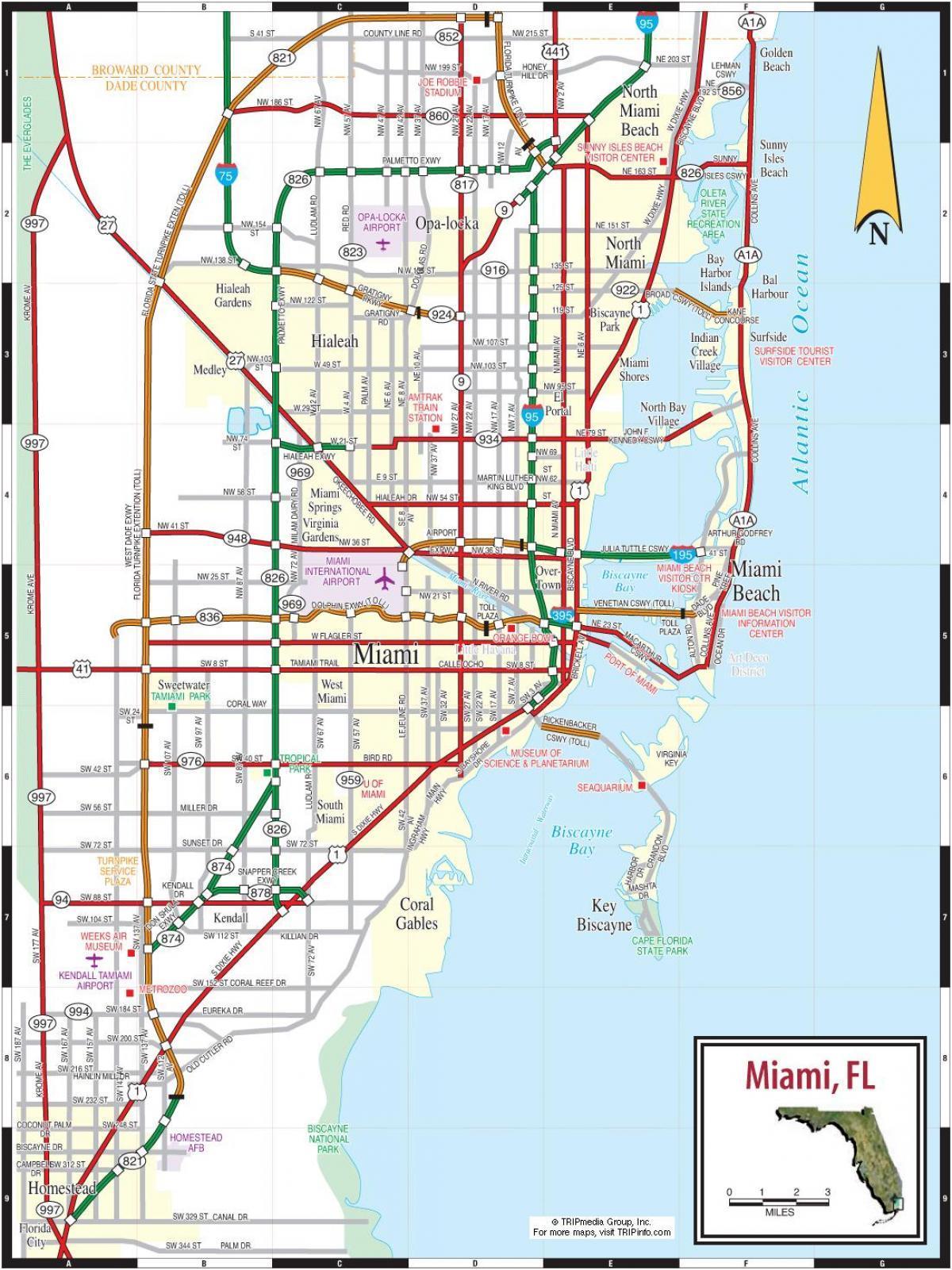 les routes à péage dans Miami carte