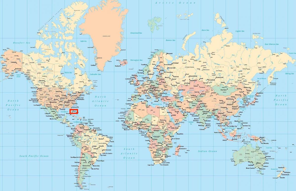Miami emplacement dans la carte du monde