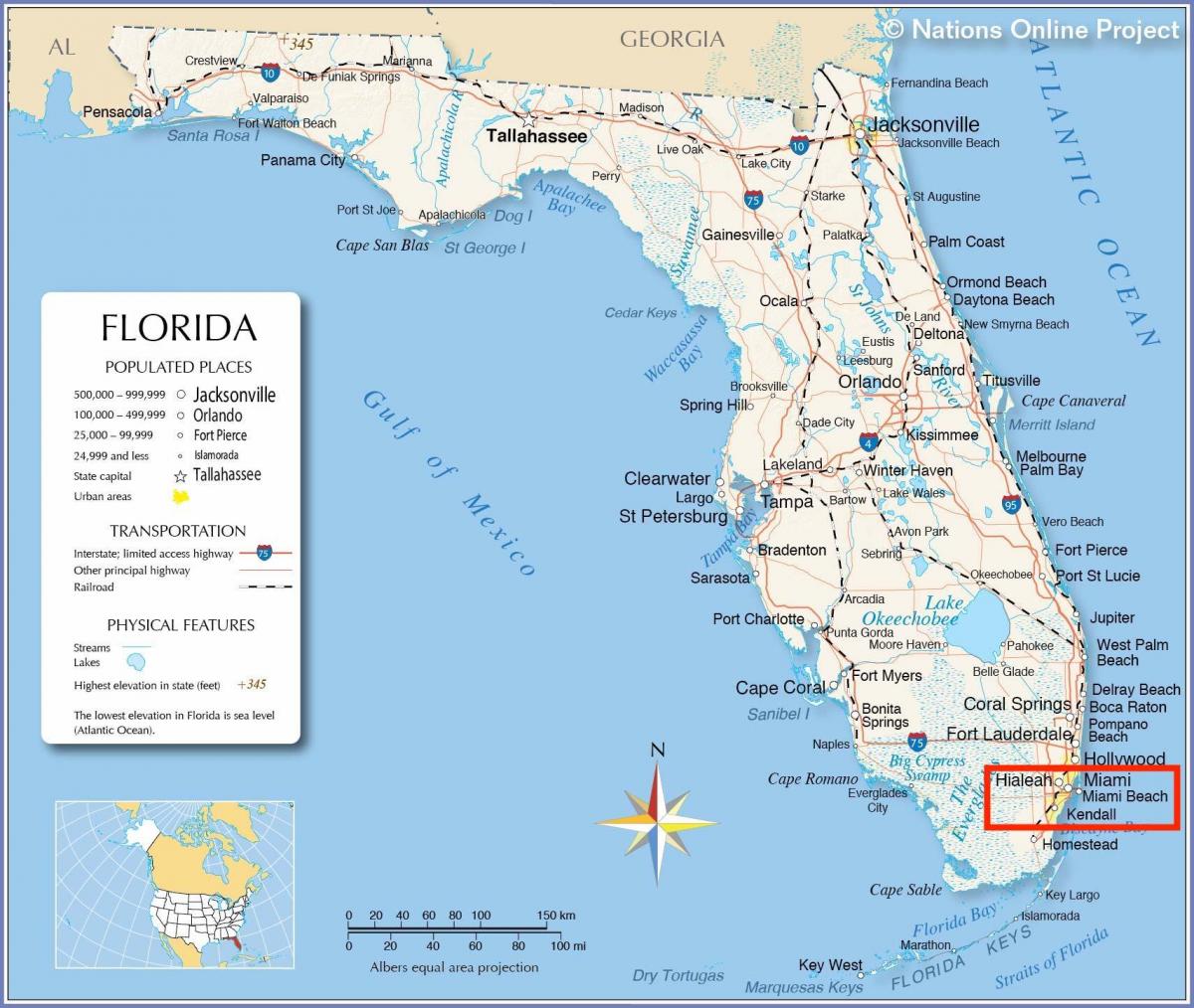 Miami sur une carte